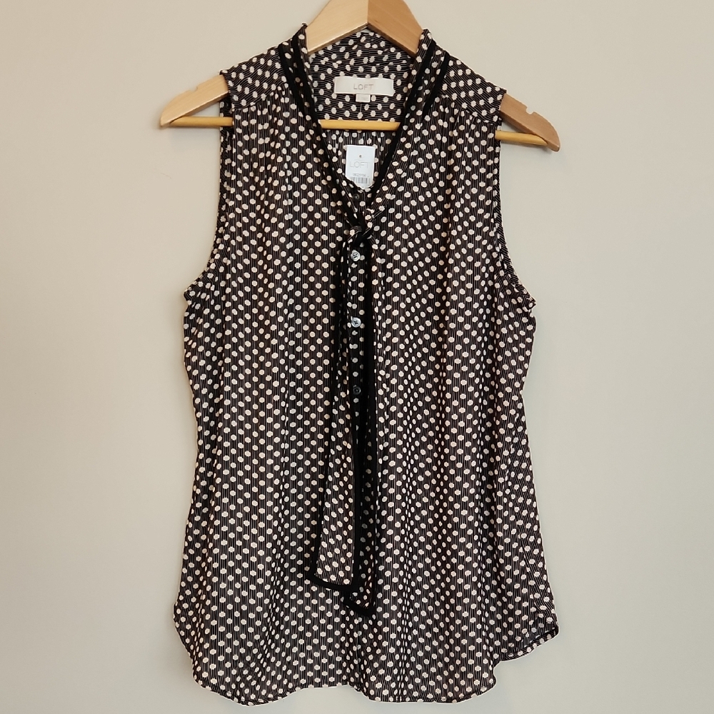 LOFT Shell Top, Black & Cream, Size L, NWT